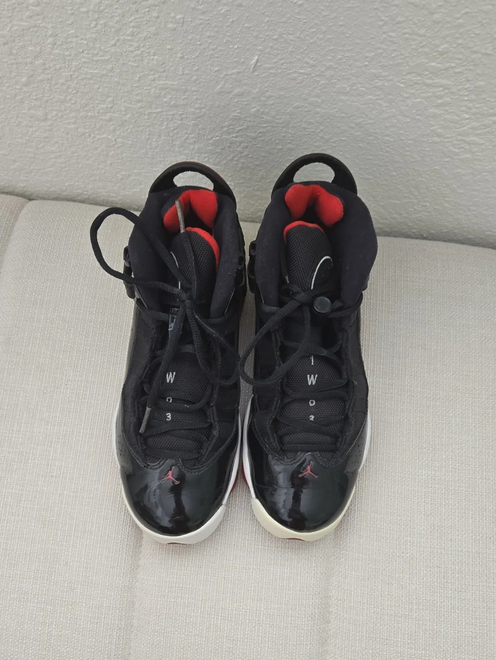 Jordan 6 Ring Nike Black and Red High-Top Sneakers
